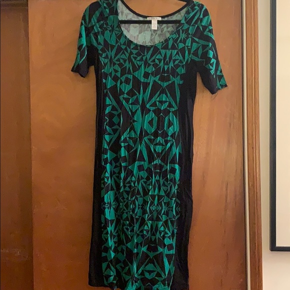 Fitted green and black dress - Picture 1 of 4